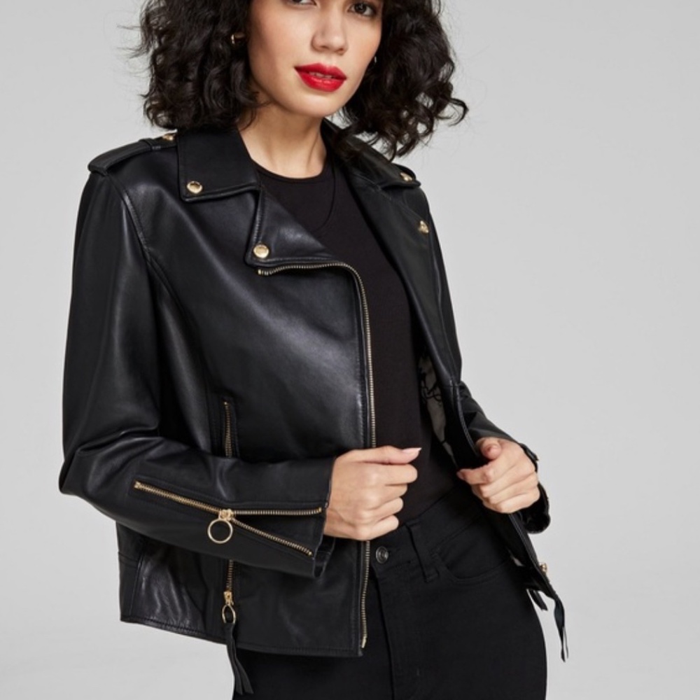 NWOT Sam Edelman 100% Genuine Lamb Leather Moto Jacket Zip Up (M)